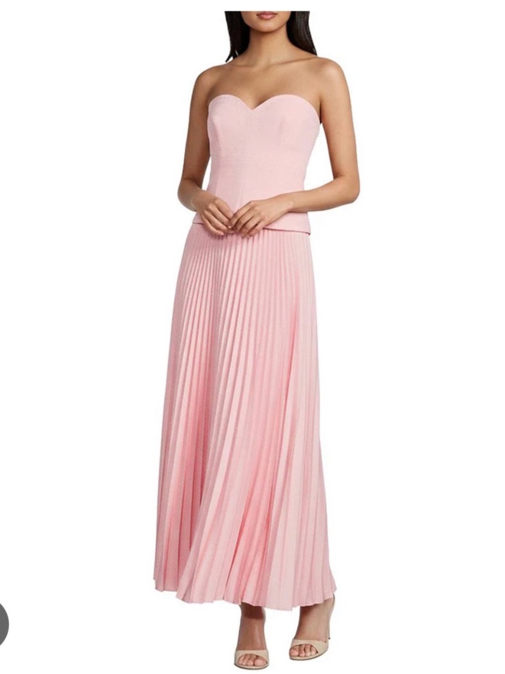 ANTONIO MELANI Strapless Sweetheart Pleated Maxi Dress in Light Pink